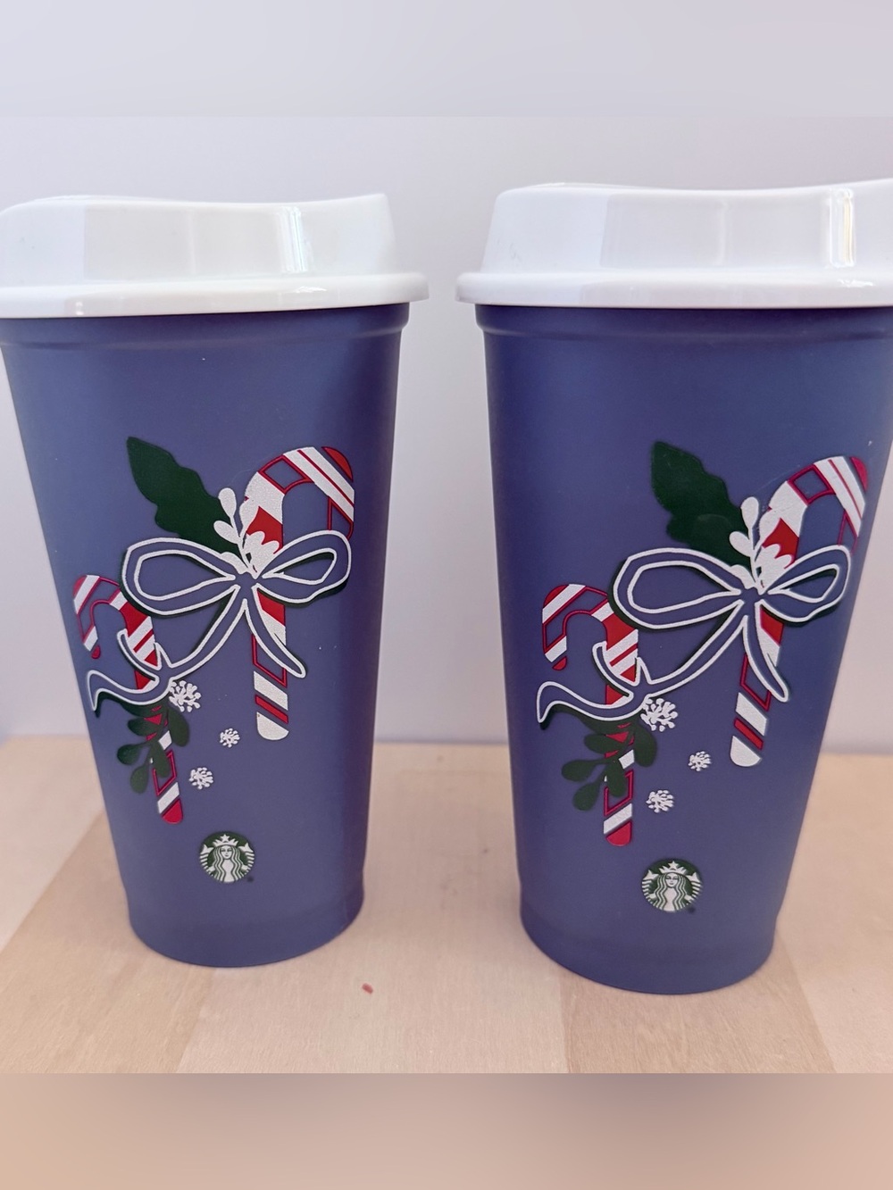 2021 Starbucks Blue Candy Cane Color Changing Grande Reusable Cups Set of 2